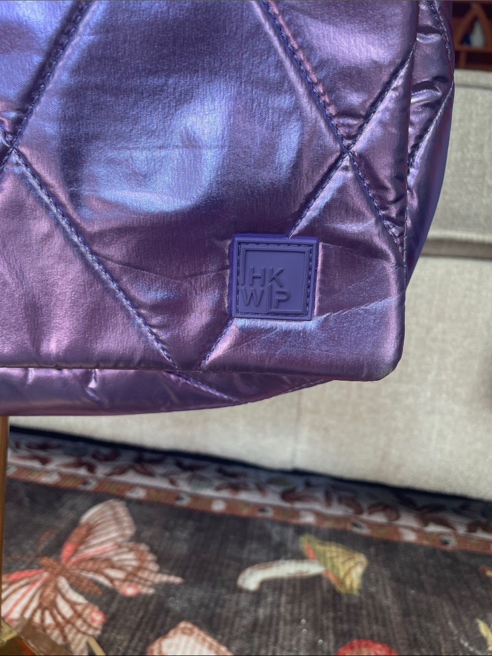 Iridescent Purple Quilted Shoulder Bag with Black Strap IHKWIP - Picture 2 of 16